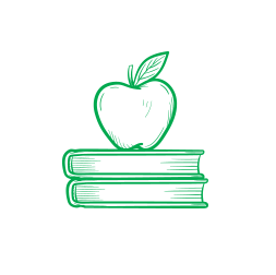 Illustration of two books and an apple (Early Childhood Programs).