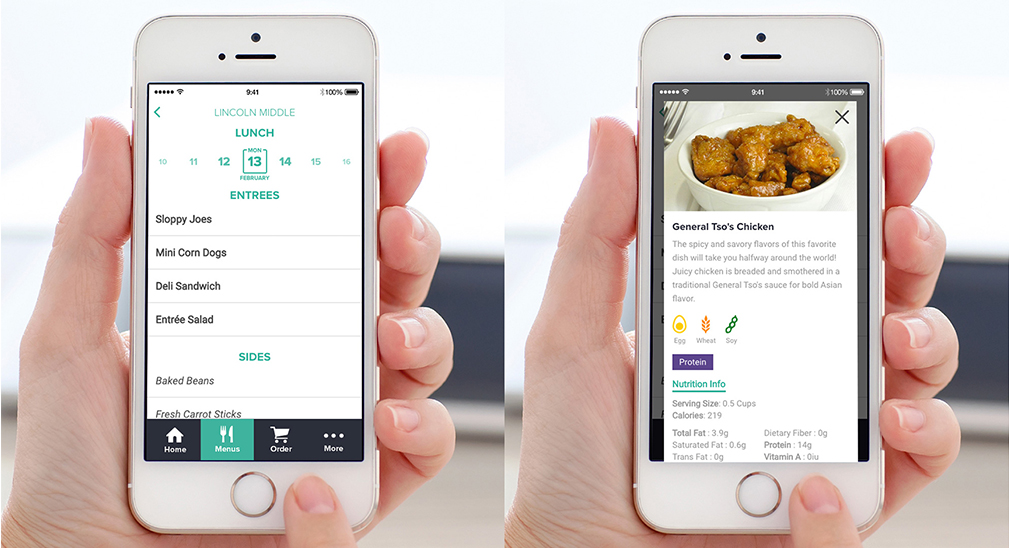 Two screenshots on a phone of the Nutrislice and PrimeroEdge app.