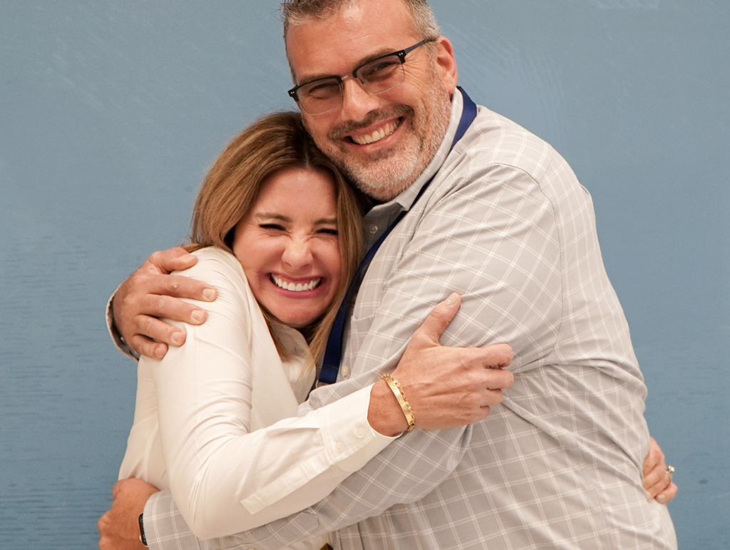 A picture of Jess and Joe hugging.